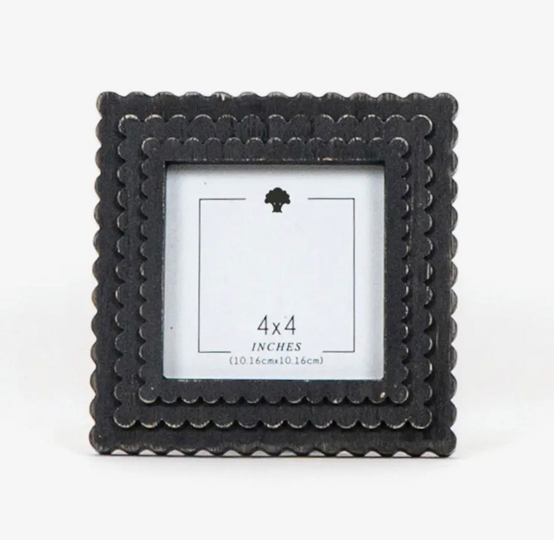 Beautiful black square wood picture frame.   Holds 4” x 4” x 1” picture.