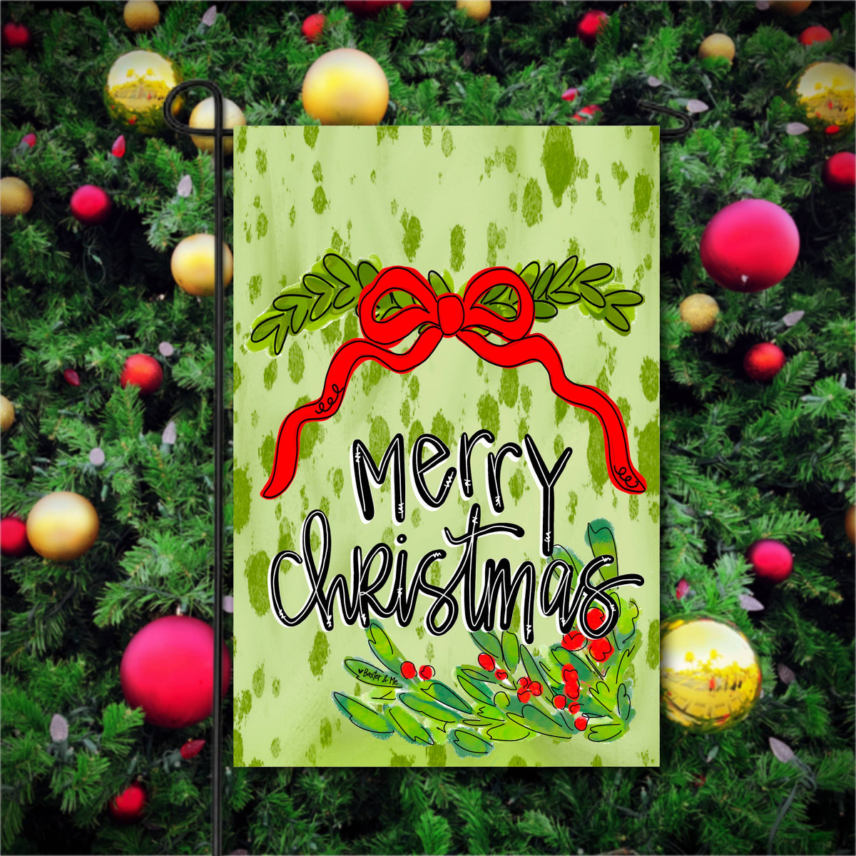 Merry Christmas Red Ribbon  Garden Flag