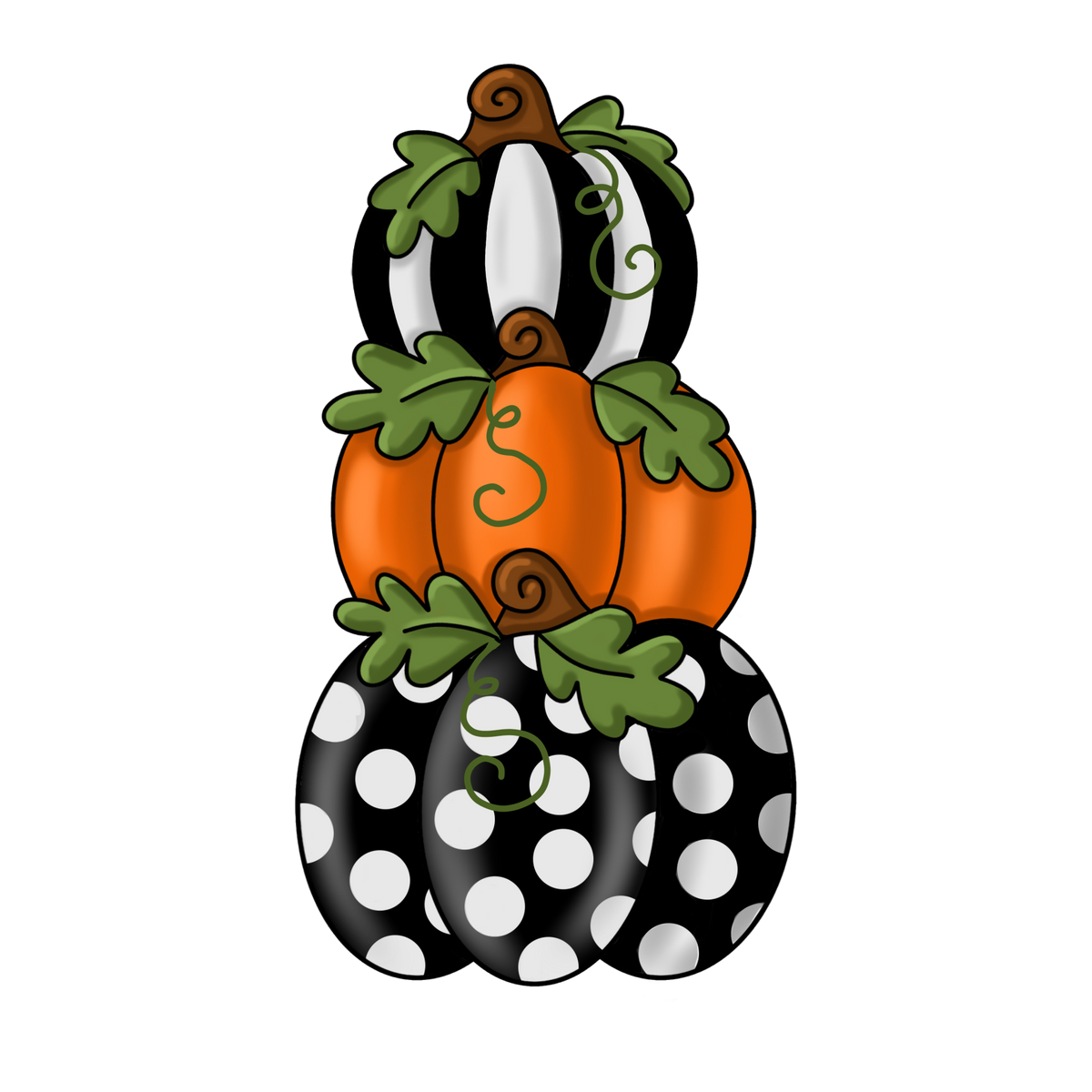 Stacked Pumpkins Black Stripe Orange and Polka Dot
