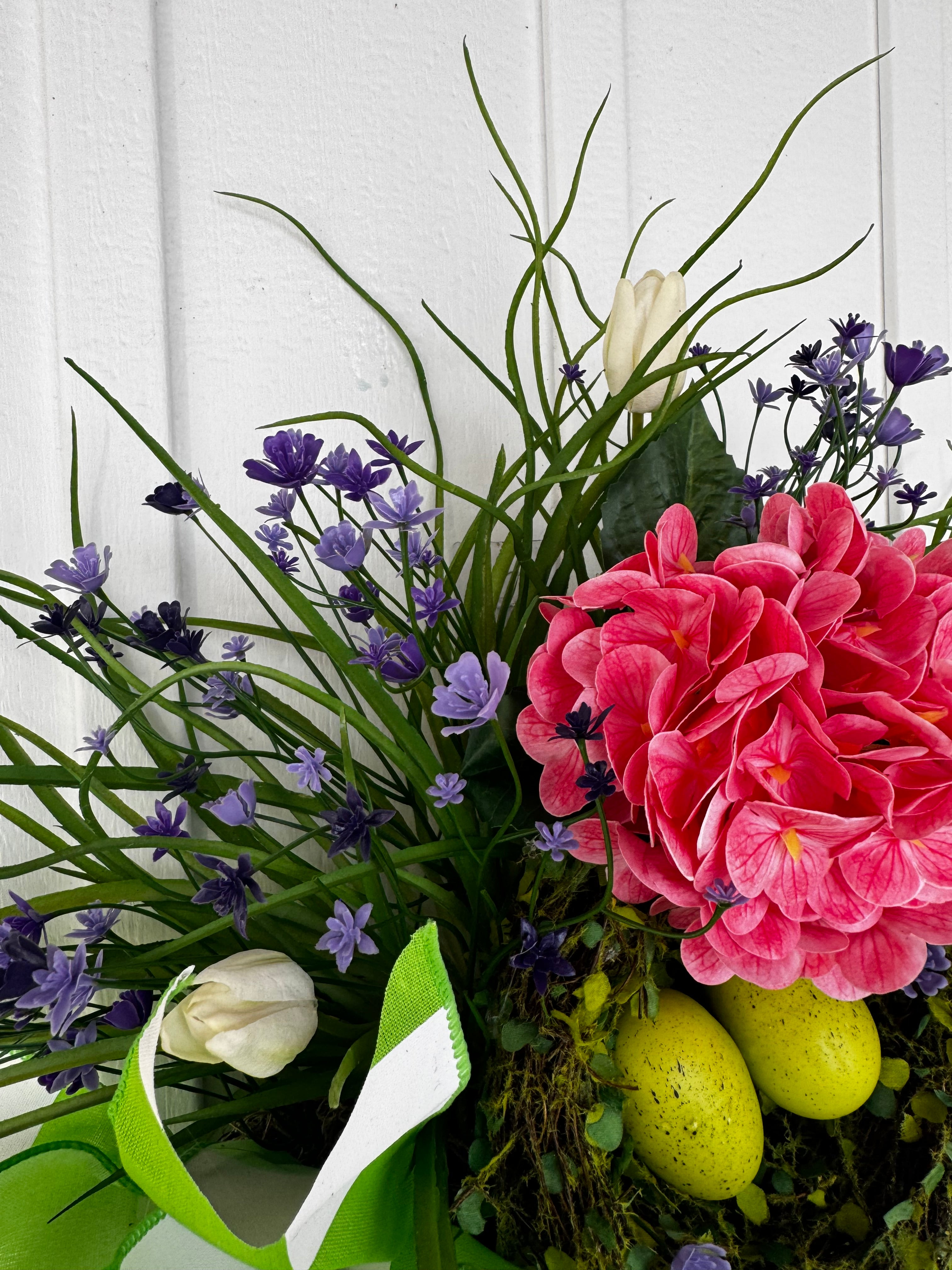 Hanging Moss Vase with Geraniums