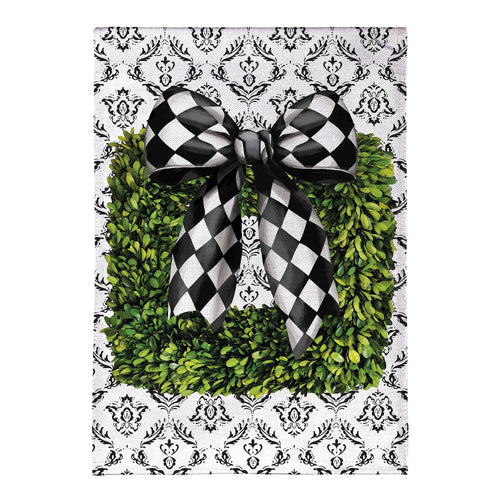 Black & White Bow Topiary Burlap Garden Flag