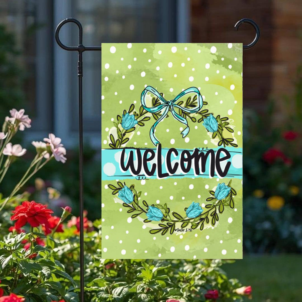 Blue Bow Green Garden Garden Flag