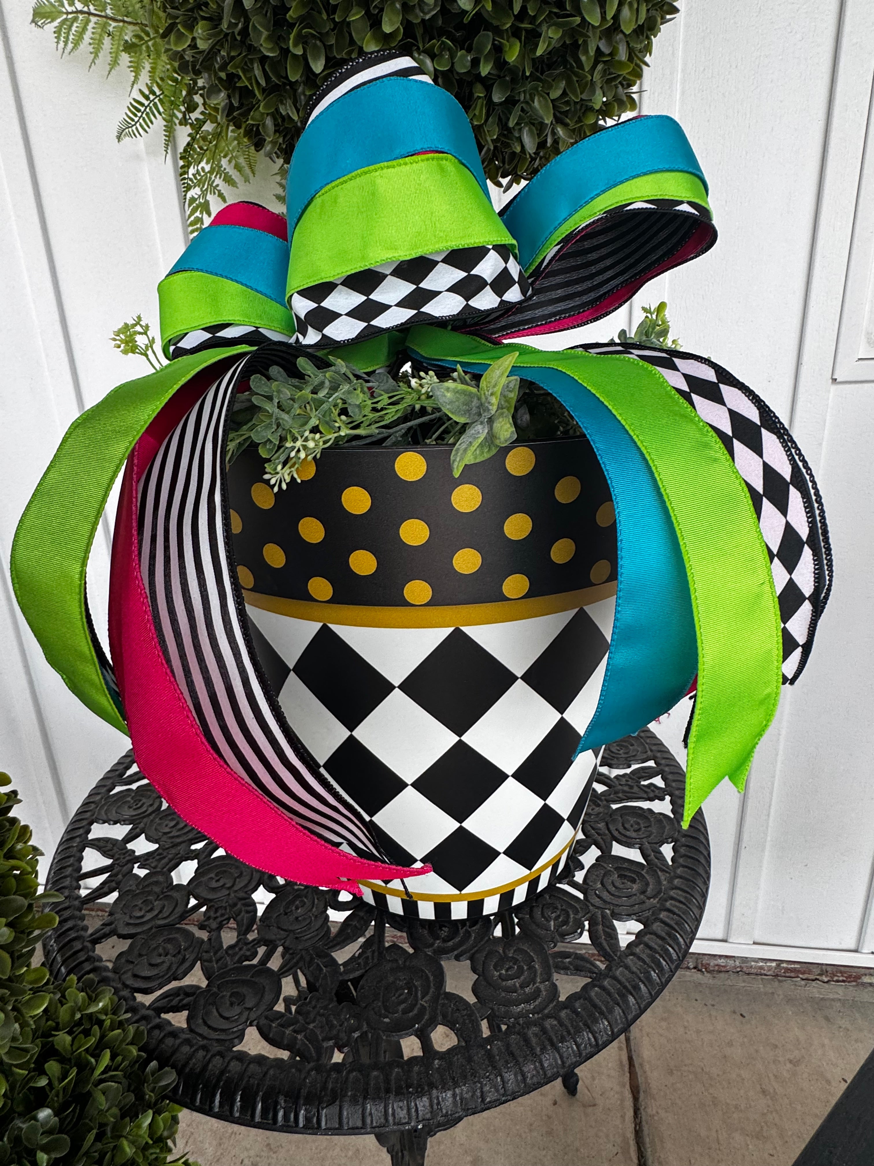 Black, White & Gold Checkerboard Planter