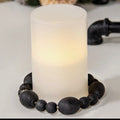 Black distressed Wood Bead Candle Ring