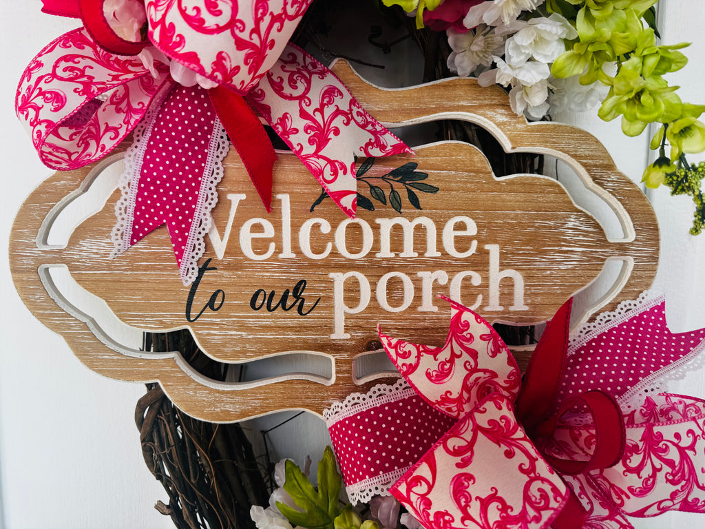 Welcome to our porch Cherry Blossoms Wreath