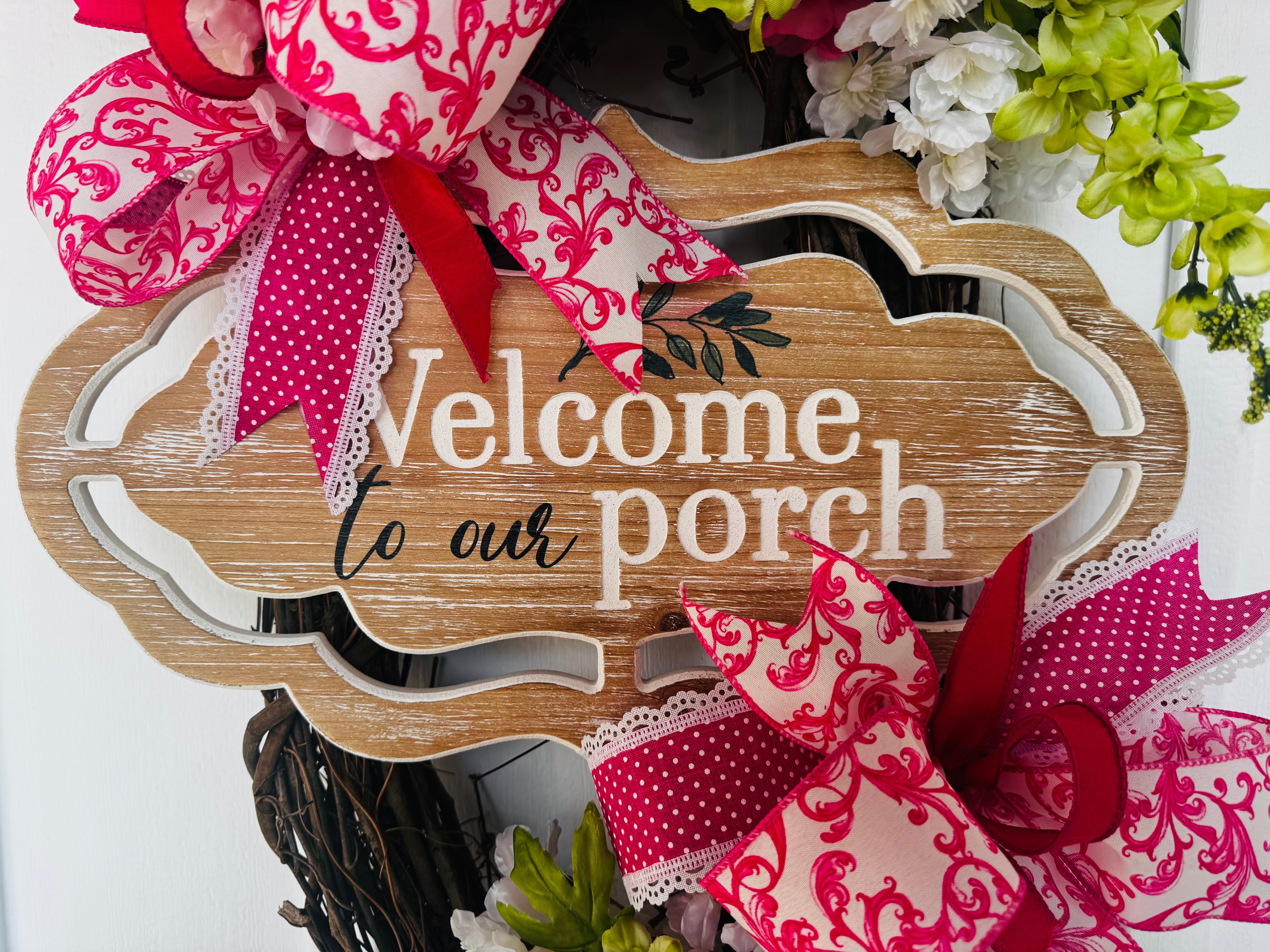 Welcome to our porch Cherry Blossoms Wreath