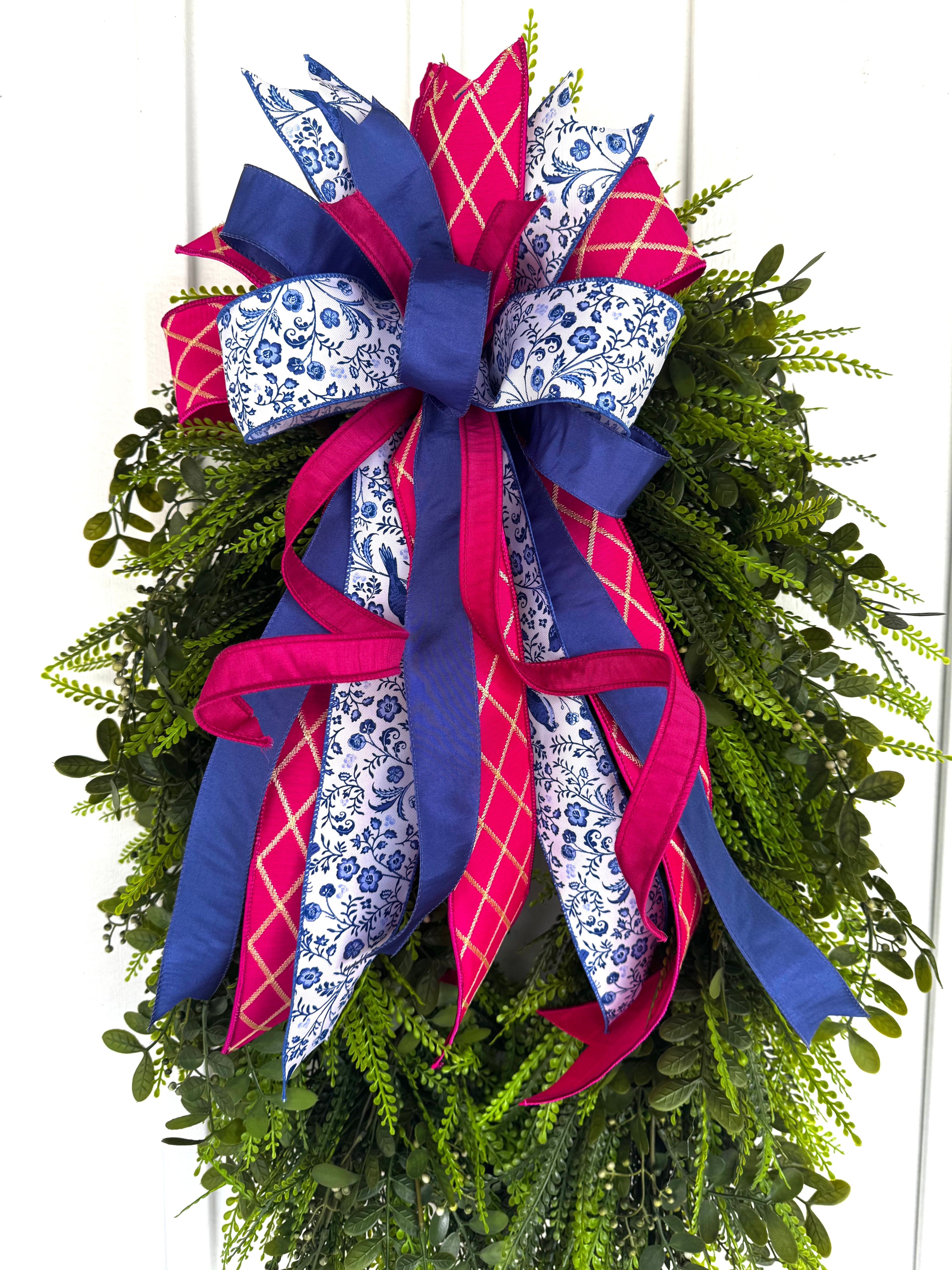 XLG Chinoiserie Pink & Navy Blue Bow