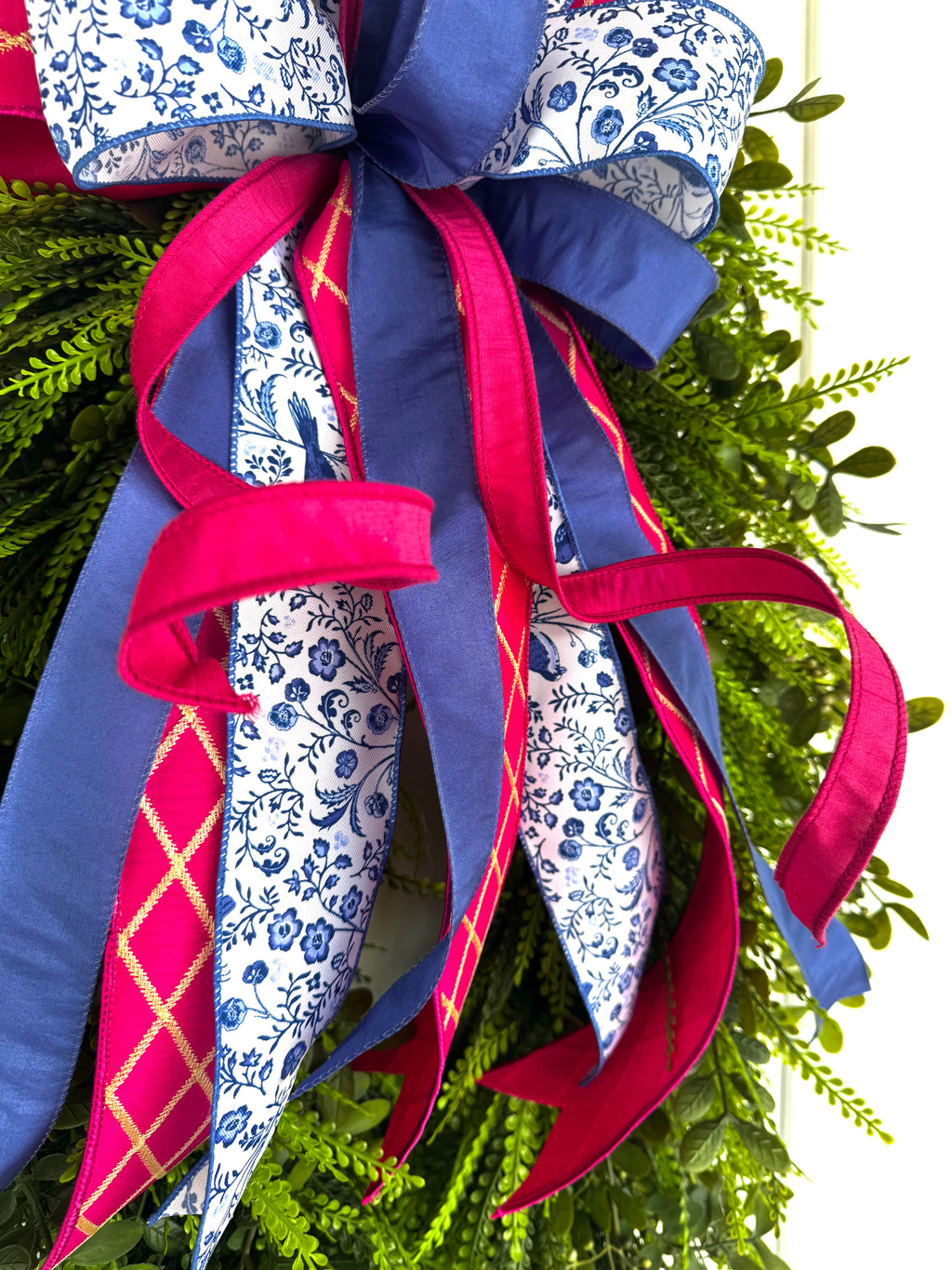 XLG Chinoiserie Pink & Navy Blue Bow