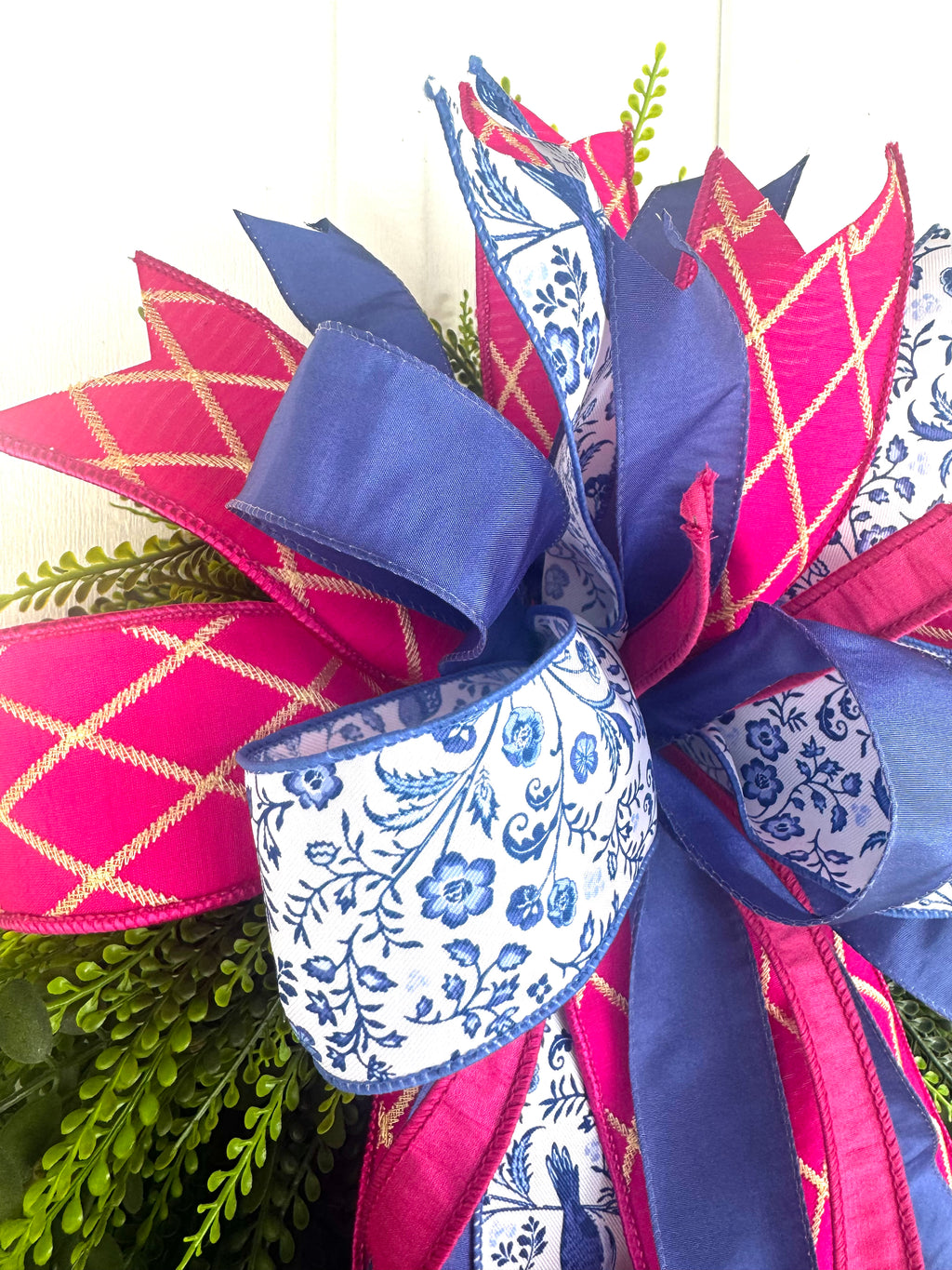 XLG Chinoiserie Pink & Navy Blue Bow