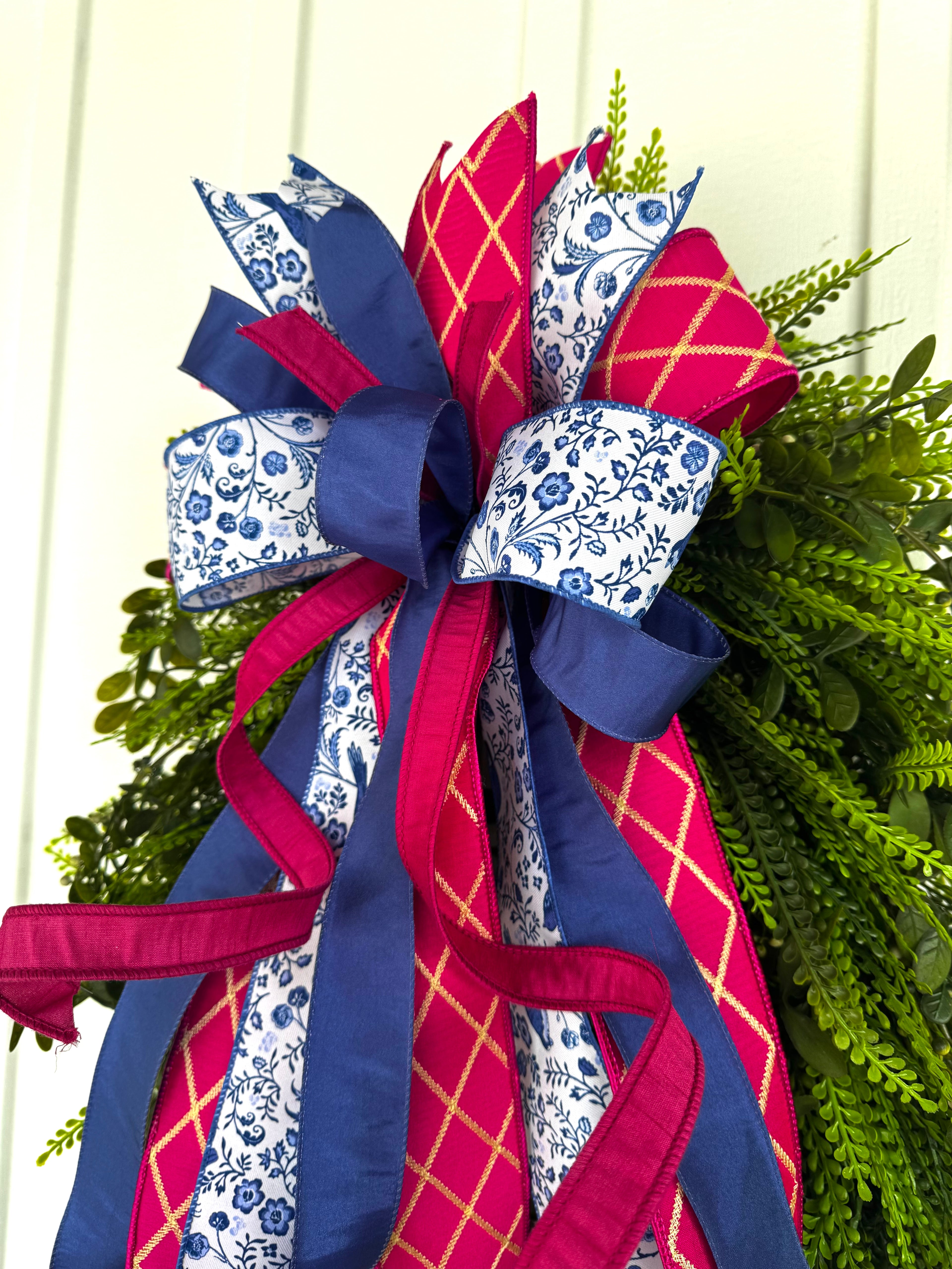 XLG Chinoiserie Pink & Navy Blue Bow