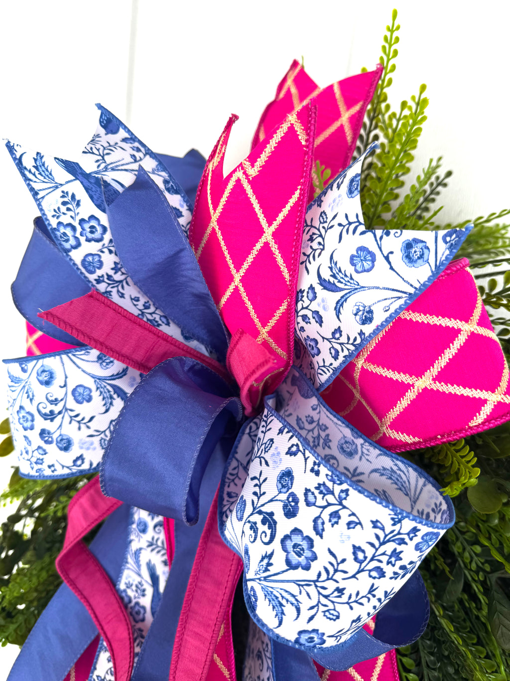 XLG Chinoiserie Pink & Navy Blue Bow