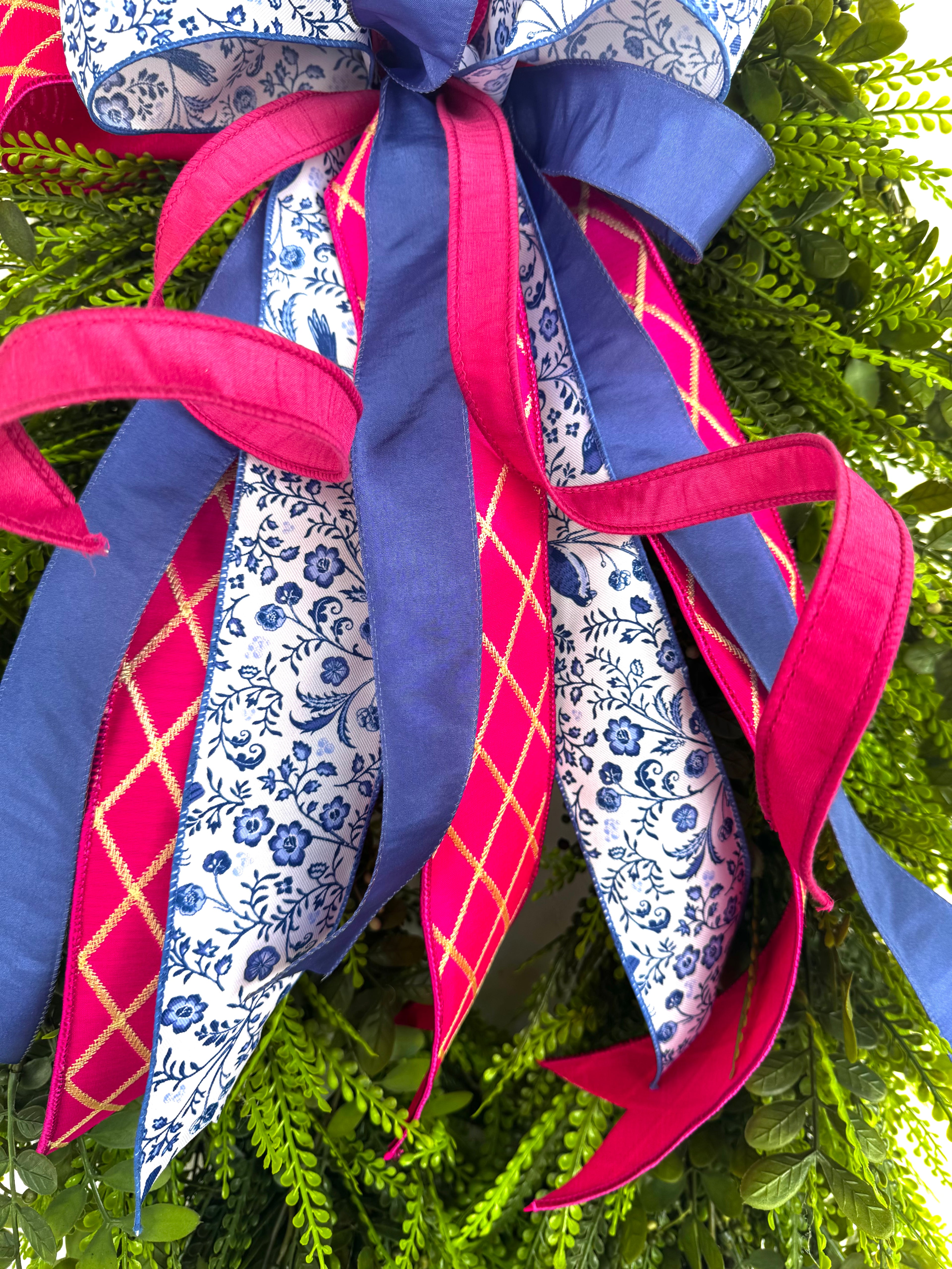 XLG Chinoiserie Pink & Navy Blue Bow